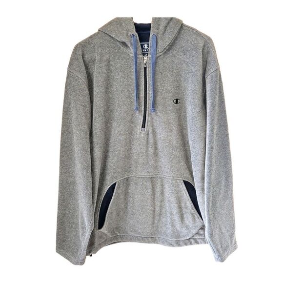 CHAMPION Men's New Gray & Blue 1/2โZip-Up  Fleece Pullover Hoody. - Picture 2 of 9